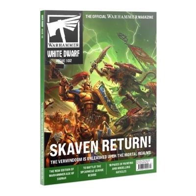 Revista Warhammer White Dwarf edição 502 com tema Skaven e ilustração de batalha