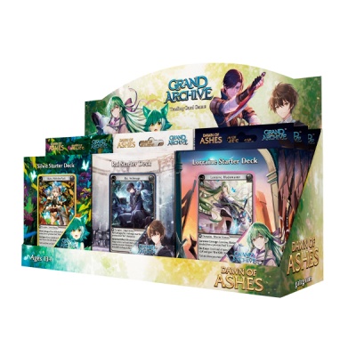 Conjunto de decks de cartas Dawn of Ashes em suporte cartonado colorido.