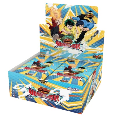 Caixa de embalagem colorida com personagens de anime My Hero Academia