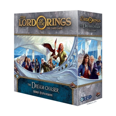Caixa do jogo de cartas The Lord of the Rings The Dream Chaser Hero Expansion com ilustração de personagens num barco
