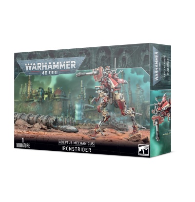 Caixa do Warhammer 40,000 com miniatura Adeptus Mechanicus Ironstrider