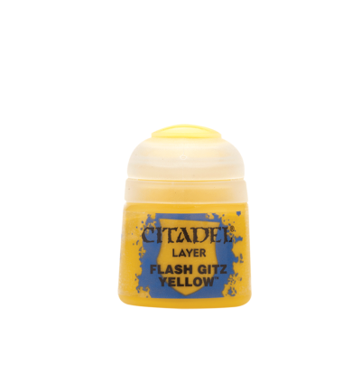 Citadel Layer paint pot in yellow called FLASH GITZ YELLOW