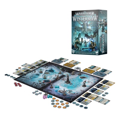 Jogo de tabuleiro Warhammer Age of Sigmar Wintermaw com peças e cartas