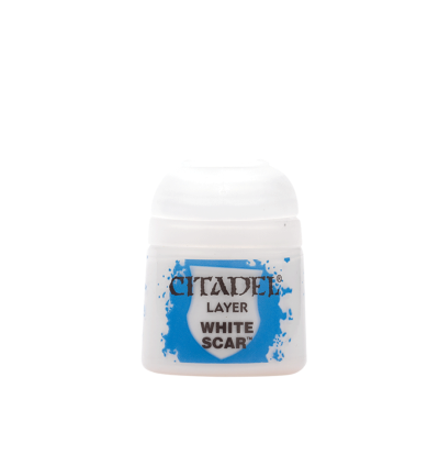 Citadel Layer WHITE SCAR paint container with blue splatter graphics