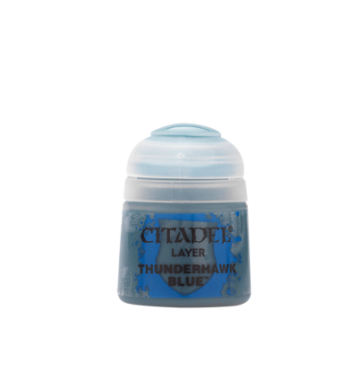 Citadel Layer Thunderhawk Blue paint jar with blue label and transparent lid