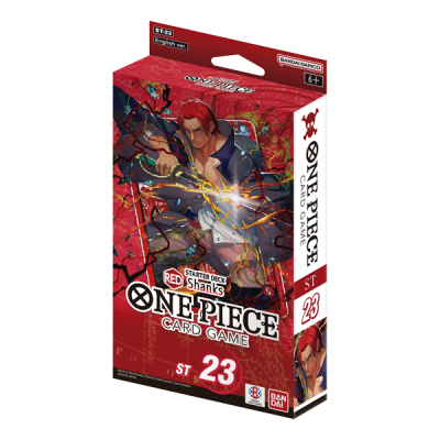 Caixa do jogo de cartas ONE PIECE Starter Deck Red Shanks, vermelha com personagem e texto em inglês