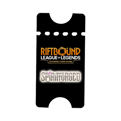 Black trading card sleeve with RIFTBOUND LEAGUE OF LEGENDS TRADING CARD GAME and SPIRITFORGED text