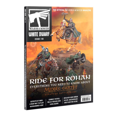 Revista Warhammer White Dwarf edição 510 com miniaturas de cavaleiros e soldados em cenário de batalha