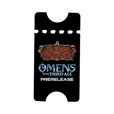 Black card sleeve with Flesh and Blood Omens of the Third Age PRERELEASE text