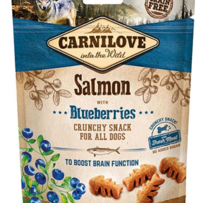 Pacote de snacks crocantes para cães Carnilove com salmão e mirtilos