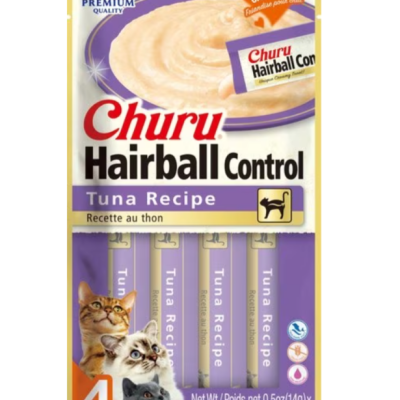 Pacote de alimento húmido para gatos Churu Hairball Control, receita de atum, com 4 tubos