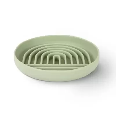Saboneteira redonda verde claro com ranhuras semicirculares