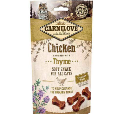 Embalagem de snacks macios para gatos Carnilove sabor Chicken com tomilho