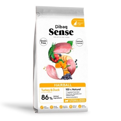 Saco de comida para gatos adultos Dibaq Sense com ingredientes anatómicos e naturais