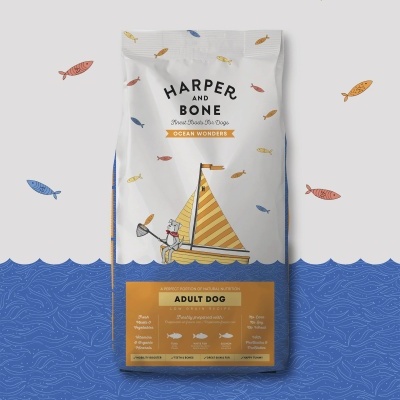 Saco de ração para cães adultos Harper and Bone com ilustração náutica