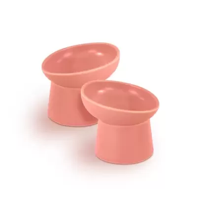 Dois suportes para tigelas altos cor de salmão