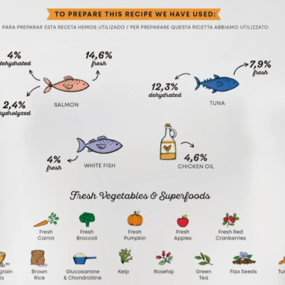 Infográfico com ingredientes e percentagens para uma receita
