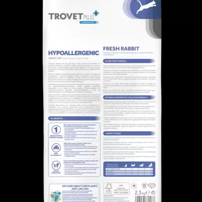 Embalagem branca de alimento para gato TROVET PLUS Hypoallergenic Fresh Rabbit