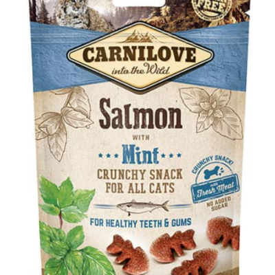 Pacote de snacks Crocantes Carnilove Salmon com Hortelã para gatos