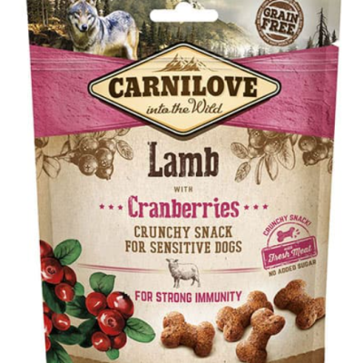 Pacote de snack crocante para cães Carnilove cordeiro com cranberries