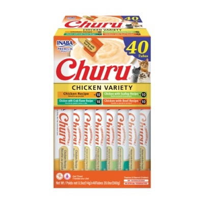 Embalagem de petiscos para gatos Churu variedade de frango com 40 tubos coloridos