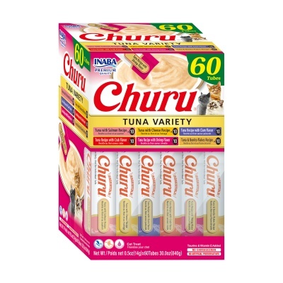 Embalagem de comida húmida para gatos Churu Tuna Variety com 60 tubos