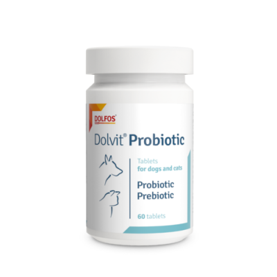 Frasco de comprimidos Dolvit Probiotic para cães e gatos
