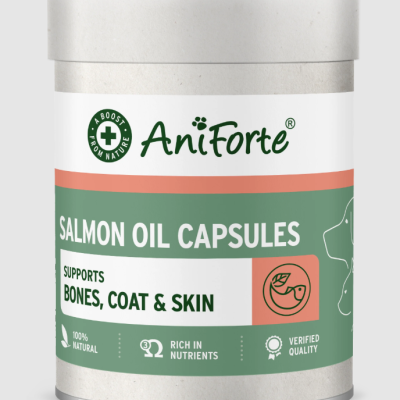 Frasco de cápsulas de óleo de salmão AniForte para cães