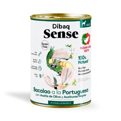 Lata de comida húmida para cão Dibaq Sense Bacalao a la Portuguesa