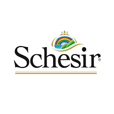 Logotipo da marca Schesir com arco-íris e elementos naturais