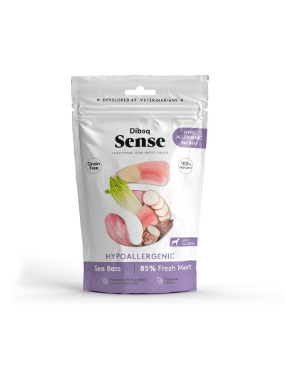 Embalagem de snack semi-húmido funcional para cães Dibaq Sense robalo hipoalergénico