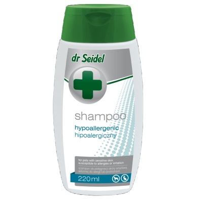 Frasco de shampoo dr Seidel hipoalergénico 220 ml, tampa verde