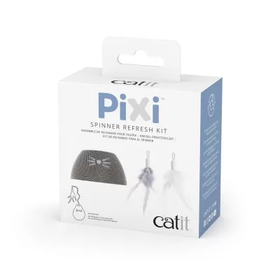 Kit de substituição Catit Pixi Spinner com cabeça em malha cinza e brinquedos com penas