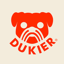Logotipo vermelho de cão com texto DUKIER