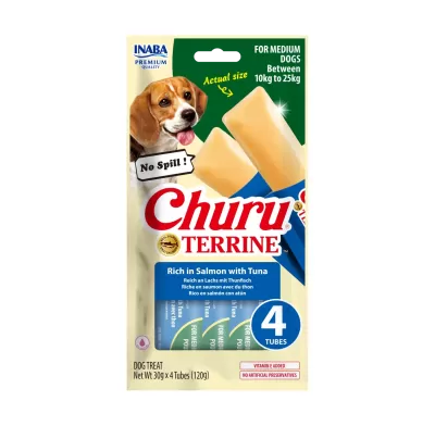 Embalagem de snacks para cães médios sabor salmão e atum com 4 tubos