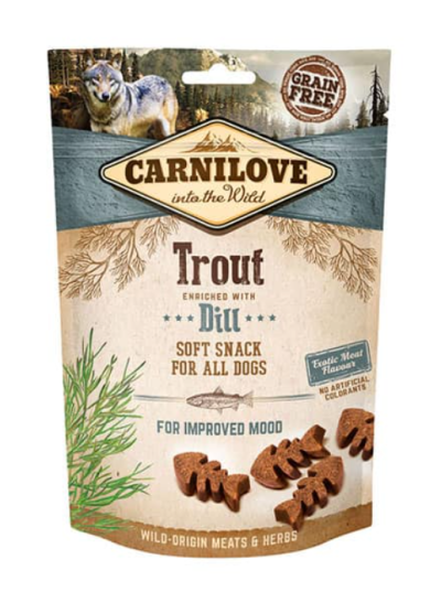 Pacote de snack para cães Carnilove Trout sabor truta com endro