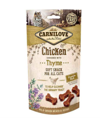 Embalagem de snacks macios para gatos Carnilove sabor Chicken com tomilho