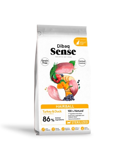 Saco de comida para gatos adultos Dibaq Sense com ingredientes anatómicos e naturais