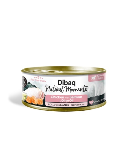 Lata de comida para gatos Dibaq Natural Moments Chicken Salmon and Olive Oil