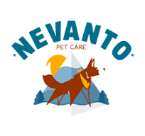 Logótipo com cão castanho e texto NEVANTO PET CARE