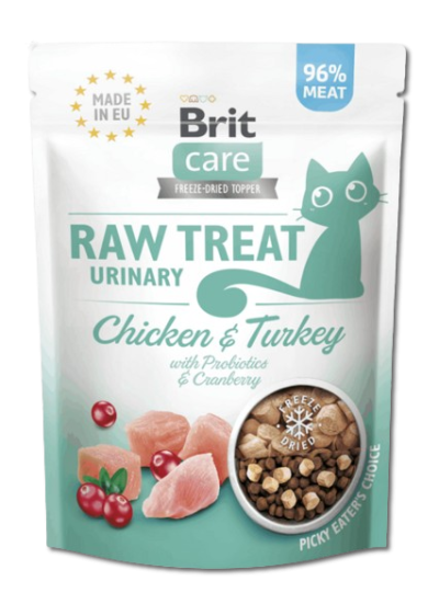 Pacote de alimento para gato Brit Care RAW TREAT URINARY Chicken & Turkey com probióticos e arando