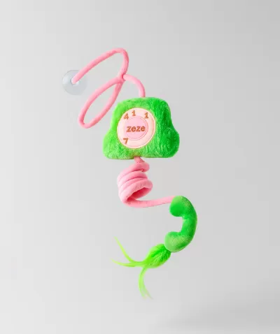 Brinquedo para animais em forma de telefone antigo de peluche verde e rosa pendurado
