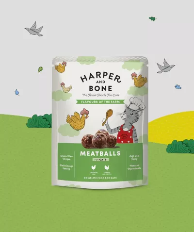Saco de alimento Harper and Bone para gatos sabor Meatballs