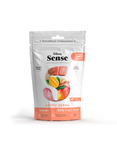 Embalagem de snack semi-húmido para cães com salmão e manga
