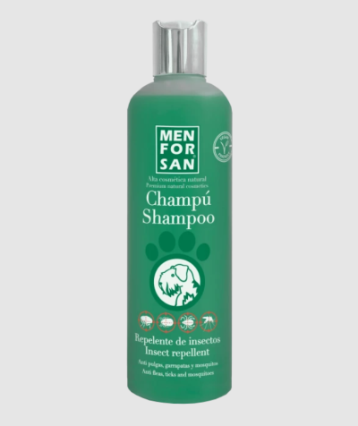 Frasco de champô repelente de insetos para cães verde com tampa prateada