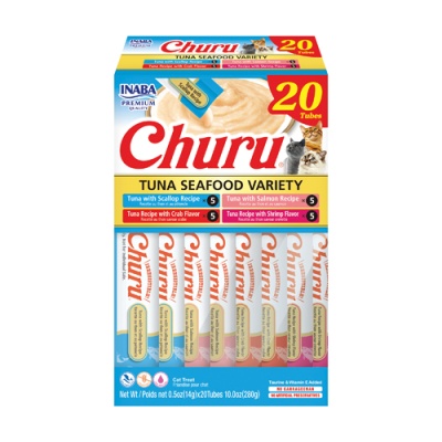 Embalagem de comida húmida para gatos Churu Tuna Seafood com 20 tubos