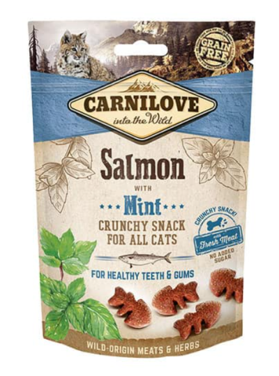 Pacote de snacks Crocantes Carnilove Salmon com Hortelã para gatos
