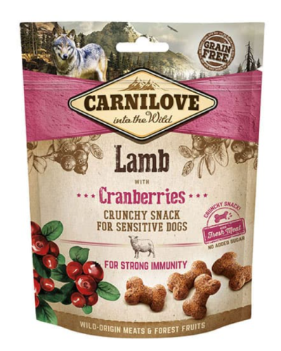 Pacote de snack crocante para cães Carnilove cordeiro com cranberries
