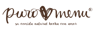 Logotipo 'puro menu' com coração e a frase 'su comida natural hecha con amor'