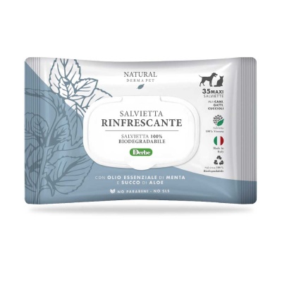 Pacote de toalhitas refrescantes biodegradáveis para animais com design cinza e branco